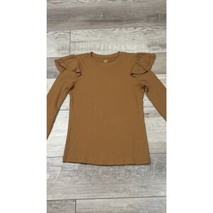Gap tan ribbed long sleeve ruffled top size XS